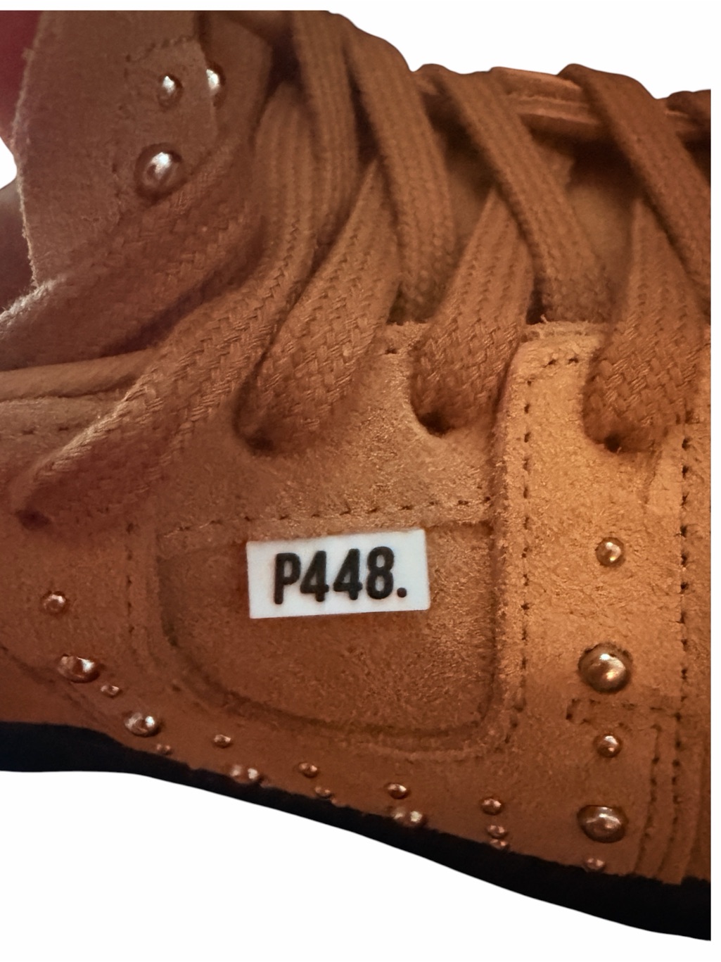P448 Monza Cognac Sand Suede Studded Sneakers Nib Eu 38 Us 7.5/8 — image 8 of 8